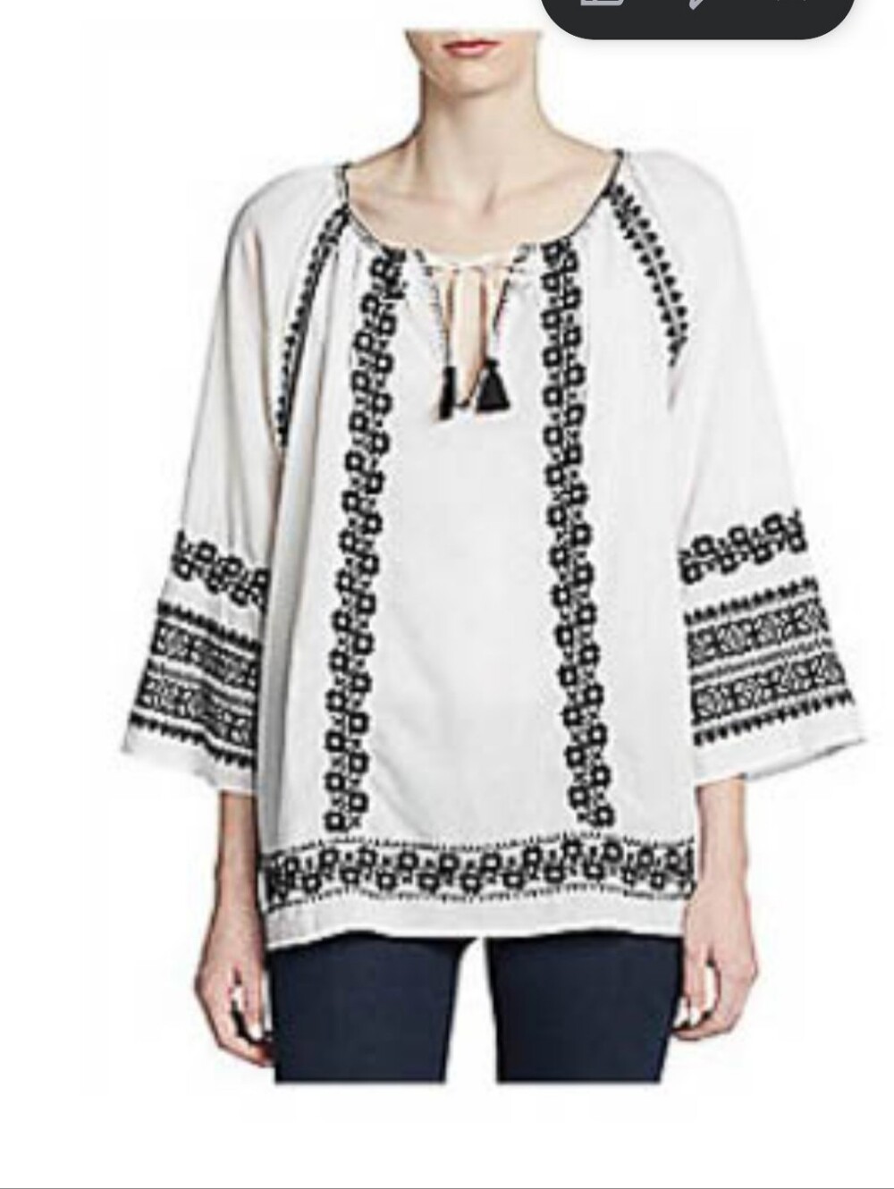 Calypso St Barth White Embroidered Tassel Boho Blouse Size S